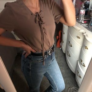 light brown lace up shirt